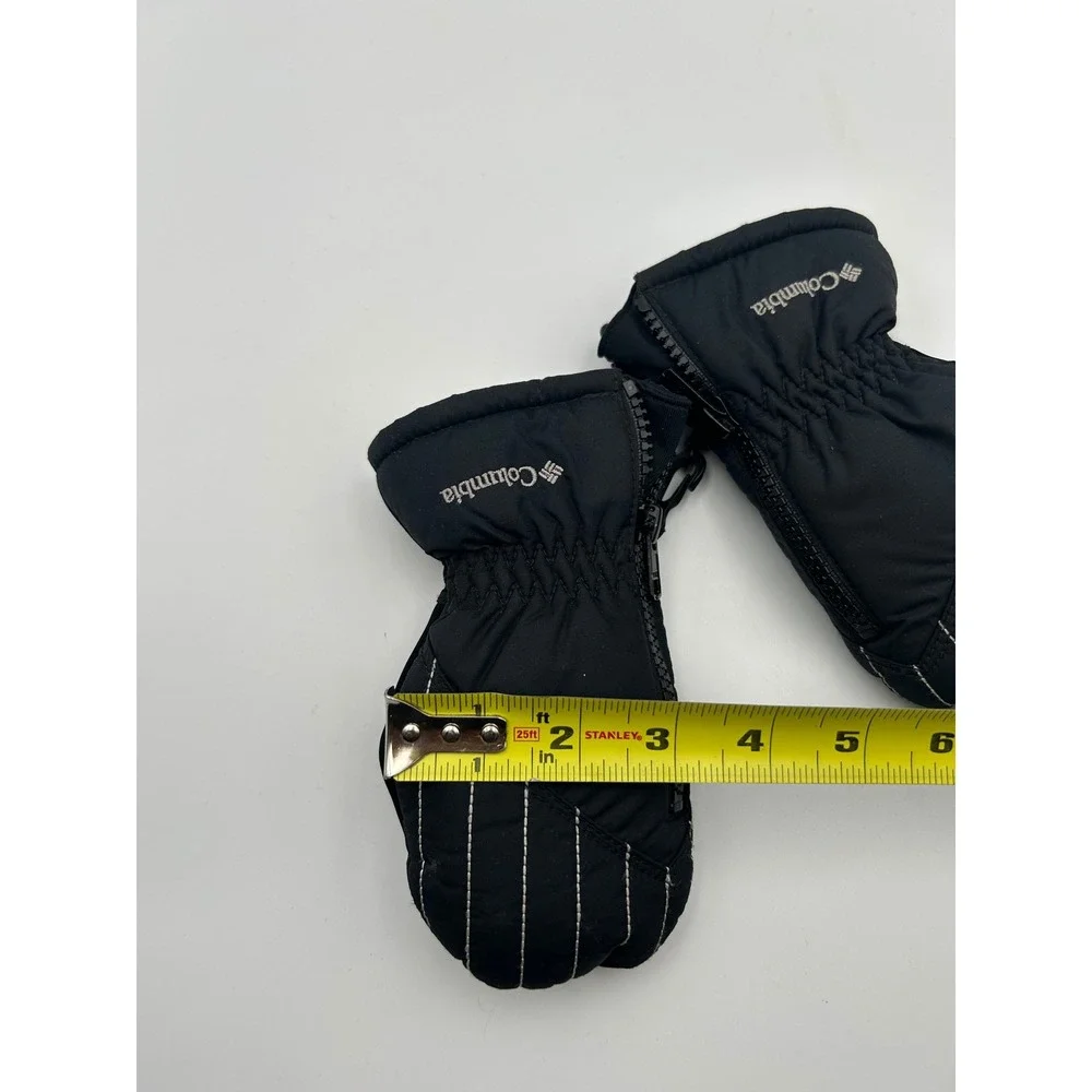 Columbia Youth O/S Black Insulated Winter Mittens Side Zip Fleece Lined